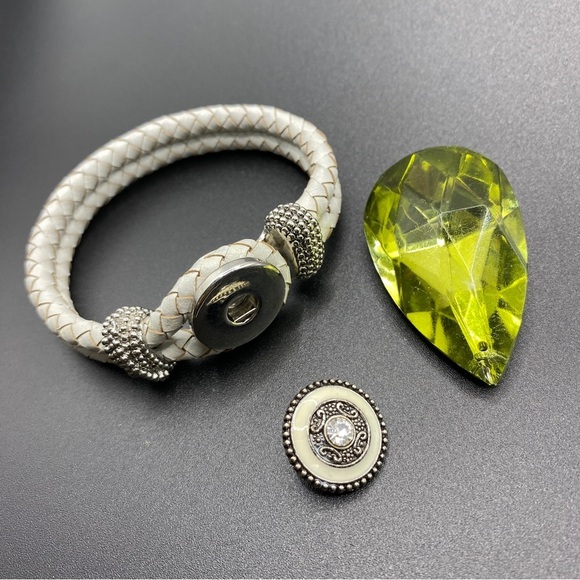 Leather Wrap Snap Bracelet & Dolphin Rhinestone Blue Snap Necklace - Picture 3 of 7